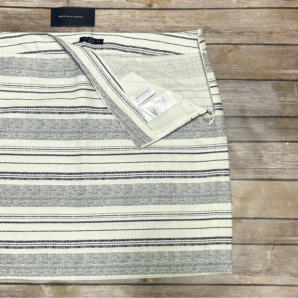 Tommy Hilfiger Ivory Navy Blue Abstract Stripe Woven Mini Pencil Skirt NWT 14 - Picture 3 of 6